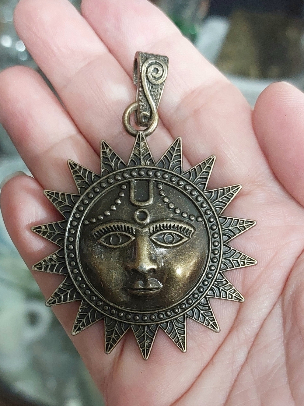 Bronze Sunface Pendant Necklace - Women Jewelry